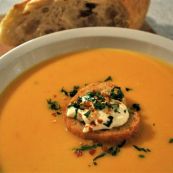 Tasty spicy pumpkin & chilli soup. A heartwarming starter.
